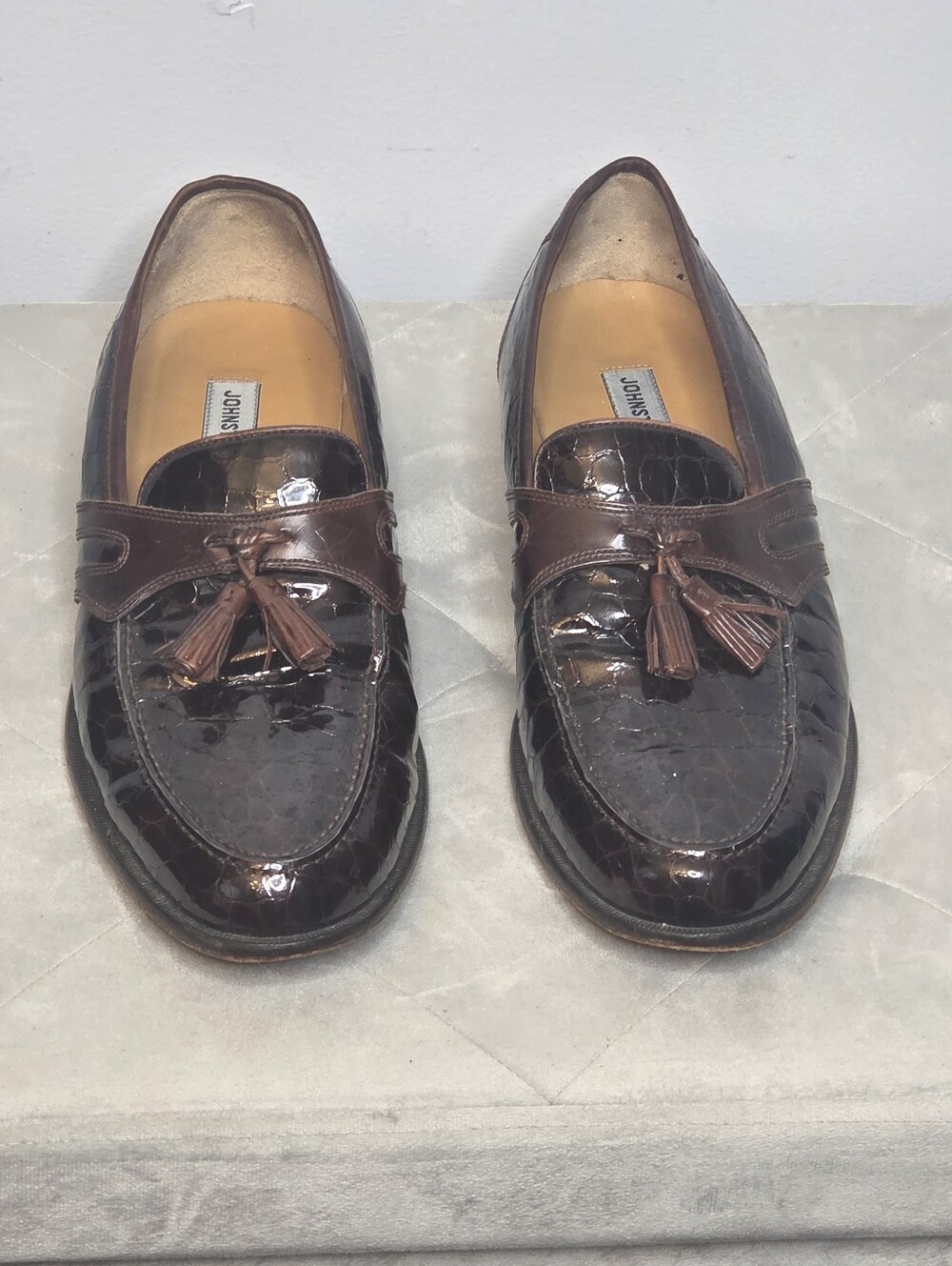 Johnston & Murphy Men's Brown Croc-Embossed Tassel Loafers, Sz 10.5